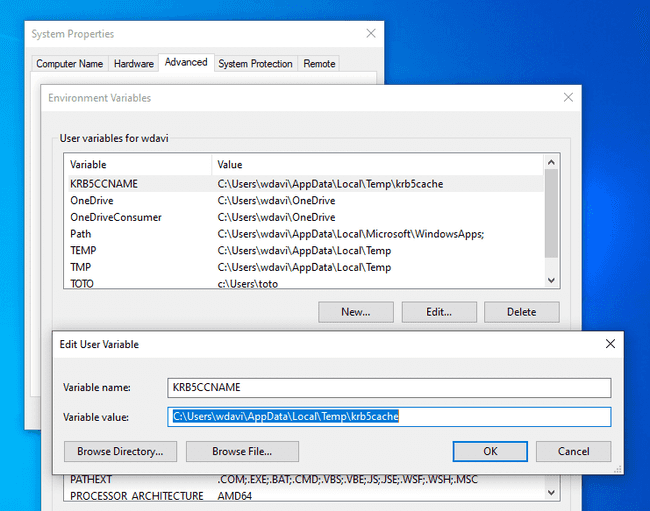 Declare the KRB5CCNAME environment variable