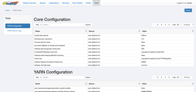 Tools page in YARN ResourceManager UI